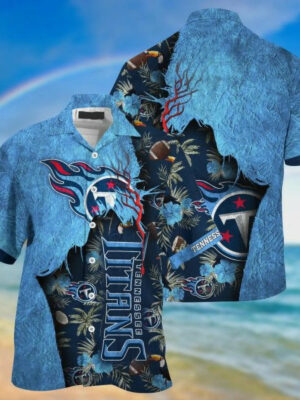 Sport-Team Tennessee Titans Flowers Navy Blue Hawaiian Shirt V2 Summer Aloha Shirt