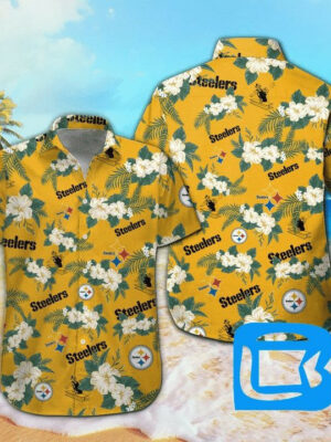 Sport-Team Pittsburgh Steelers White Big Flower In Golder Background Hawaiian Shirt Summer Aloha Shirt