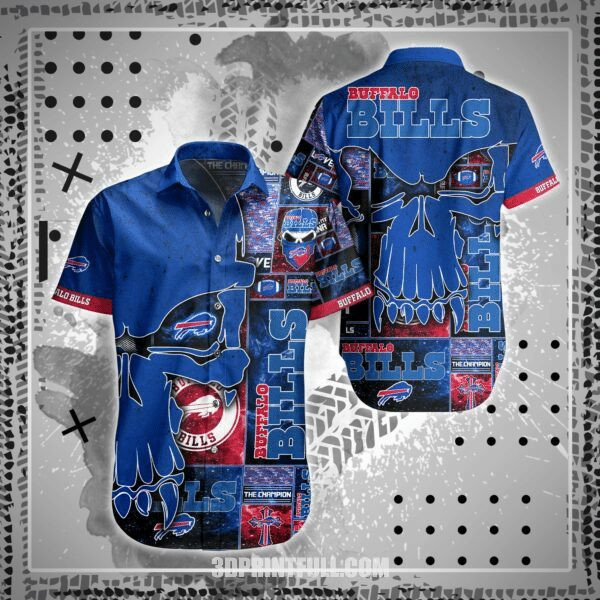 Sport-Team Buffalo Bills Royal Blue Skull Hawaiian Shirt V2 Summer Aloha Shirt