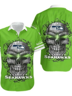 Sport-Team Seattle Seahawks Green Skull Hawaiian Shirt Summer Aloha Shirt