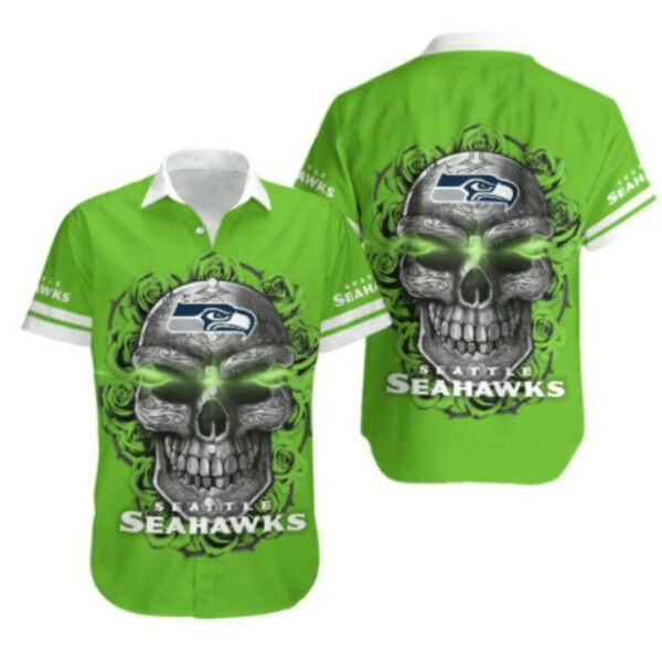 Sport-Team Seattle Seahawks Green Skull Hawaiian Shirt Summer Aloha Shirt