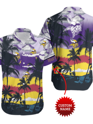 Sport-Team Minnesota Vikings Custom Name Coconut Purple Hawaiian Shirt V2 Sport Team Aloha Shirt