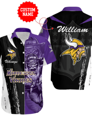 Sport-Team Minnesota Vikings Custom Name Special Half Tone Mascot Hawaiian Shirt Sport Team Aloha Shirt