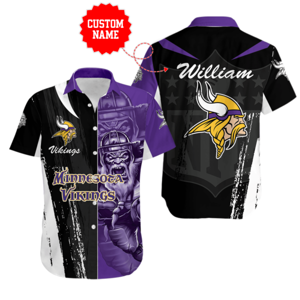 Sport-Team Minnesota Vikings Custom Name Special Half Tone Mascot Hawaiian Shirt Sport Team Aloha Shirt