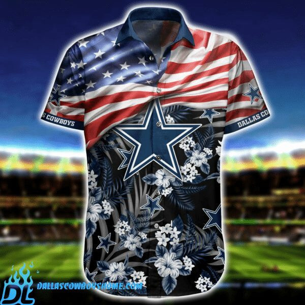 Sport-Team Dallas Cowboys American Flag Flower Hawaiian Shirt Summer Aloha Shirt