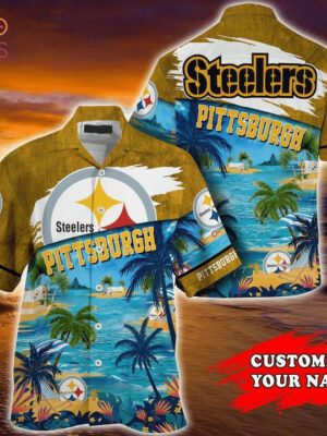 Sport-Team Pittsburgh Steelers Custom Name Beach Blue Hawaiian Shirt Sport Team Aloha Shirt