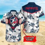Sport-Team New England Patriots Custom Name Flower Skull Hawaiian Shirt Sport Team Aloha Shirt