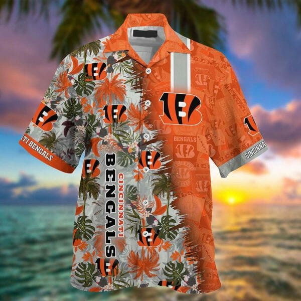Sport-Team Cincinnati Bengals Orange Green Hawaiian Shirt Summer Aloha Shirt