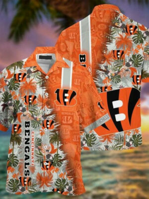 Sport-Team Cincinnati Bengals Orange Green Hawaiian Shirt Summer Aloha Shirt