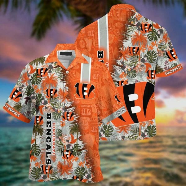 Sport-Team Cincinnati Bengals Orange Green Hawaiian Shirt Summer Aloha Shirt