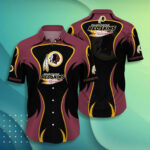 Sport-Team Washington Redskins Sleeve Button Down Brown Black Hawaiian Shirt Summer Aloha Shirt