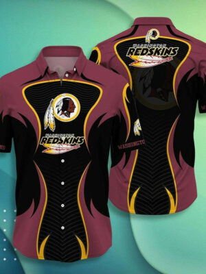 Sport-Team Washington Redskins Sleeve Button Down Brown Black Hawaiian Shirt Summer Aloha Shirt