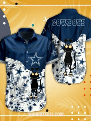 Sport-Team Dallas Cowboys Black Cat Want To Pulling Star Hawaiian Shirt Summer Aloha Shirt