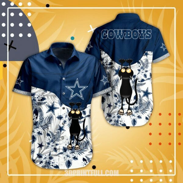 Sport-Team Dallas Cowboys Black Cat Want To Pulling Star Hawaiian Shirt Summer Aloha Shirt