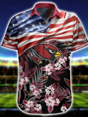 Sport-Team Arizona Cardinals America Flag Flower Hawaiian Shirt Summer Aloha Shirt