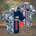Sport-Team New England Patriots Custom Name White Flower Navy Hawaiian Shirt Sport Team Aloha Shirt