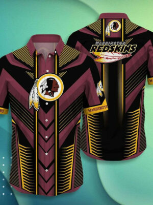 Sport-Team Washington Redskins Sleeve Button Down Brown Hawaiian Shirt Summer Aloha Shirt