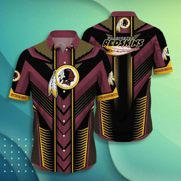 Sport-Team Washington Redskins Sleeve Button Down Brown Hawaiian Shirt Summer Aloha Shirt