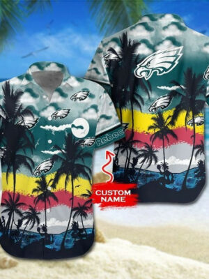 Sport-Team Philadelphia Eagles Custom Name Coconut Tree Hawaiian Shirt V2 Sport Team Aloha Shirt