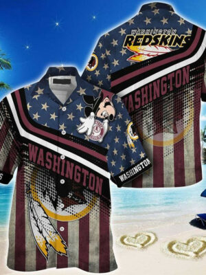 Sport-Team Washington Redskins Mickey Graphic American Flag Hawaiian Shirt Summer Aloha Shirt