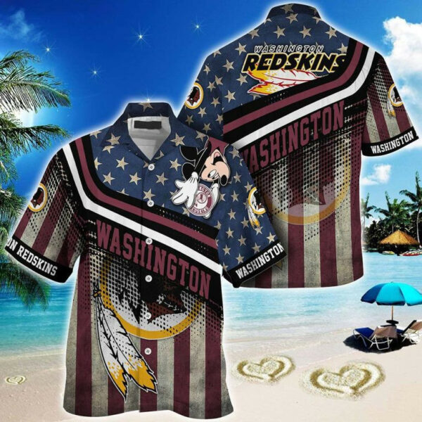 Sport-Team Washington Redskins Mickey Graphic American Flag Hawaiian Shirt Summer Aloha Shirt