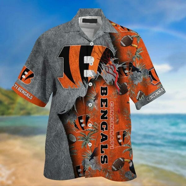 Sport-Team Cincinnati Bengals Grey Orange Hawaiian Shirt Summer Aloha Shirt