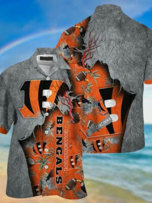Sport-Team Cincinnati Bengals Grey Orange Hawaiian Shirt Summer Aloha Shirt
