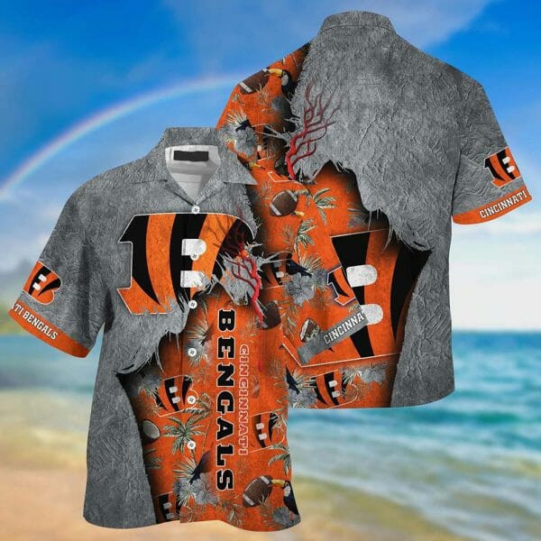 Sport-Team Cincinnati Bengals Grey Orange Hawaiian Shirt Summer Aloha Shirt