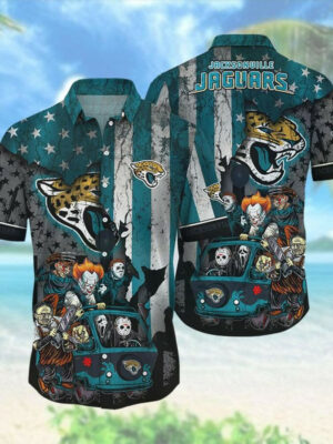 Sport-Team Jacksonville Jaguars Halloween America Flag Hawaiian Shirt Summer Aloha Shirt