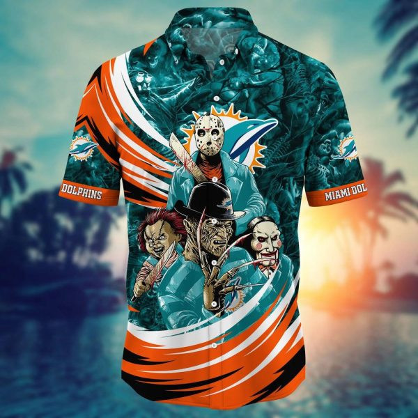 Sport-Team Miami Dolphins Halloween Aqua Orange Hawaiian Shirt Summer Aloha Shirt
