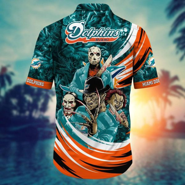 Sport-Team Miami Dolphins Halloween Aqua Orange Hawaiian Shirt Summer Aloha Shirt