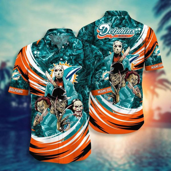 Sport-Team Miami Dolphins Halloween Aqua Orange Hawaiian Shirt Summer Aloha Shirt