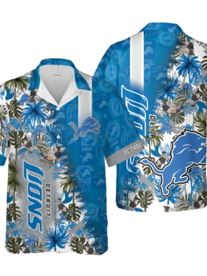 Sport-Team Detroit Lions Blue Silver Hawaiian Shirt V2 Summer Aloha Shirt