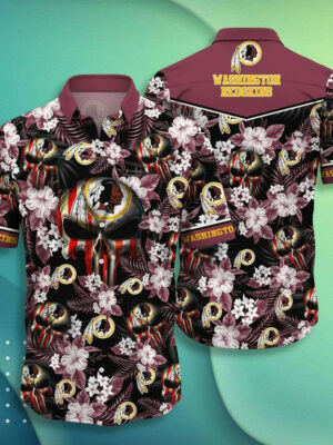 Sport-Team Washington Redskins Skull And Flower Hawaiian Shirt Summer Aloha Shirt