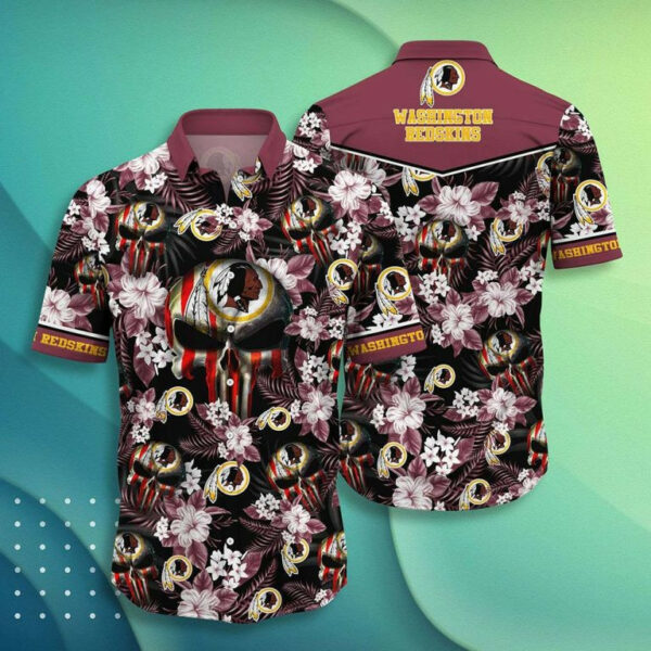 Sport-Team Washington Redskins Skull And Flower Hawaiian Shirt Summer Aloha Shirt