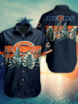 Sport-Team Chicago Bears Leaves In Orange Dark Blue Hawaiian Shirt Summer Aloha Shirt