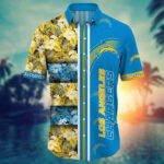 Sport-Team Los Angeles Chargers Gold Flowers Blue Hawaiian Shirt Summer Aloha Shirt