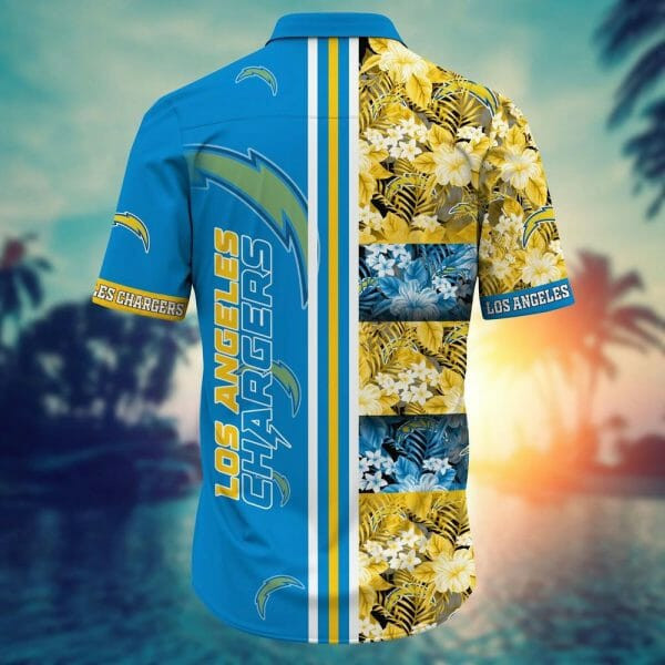 Sport-Team Los Angeles Chargers Gold Flowers Blue Hawaiian Shirt Summer Aloha Shirt