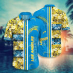 Sport-Team Los Angeles Chargers Gold Flowers Blue Hawaiian Shirt Summer Aloha Shirt