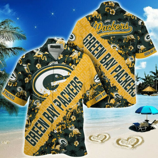 Sport-Team Green Bay Packers Yellow Cover Green Text Hawaiian Shirt Summer Aloha Shirt