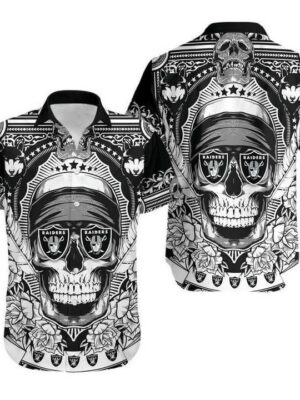 Sport-Team Las Vegas Raiders Skull Black White Hawaiian Shirt Summer Aloha Shirt
