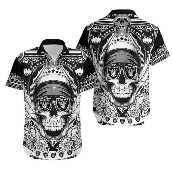 Sport-Team Las Vegas Raiders Skull Black White Hawaiian Shirt Summer Aloha Shirt