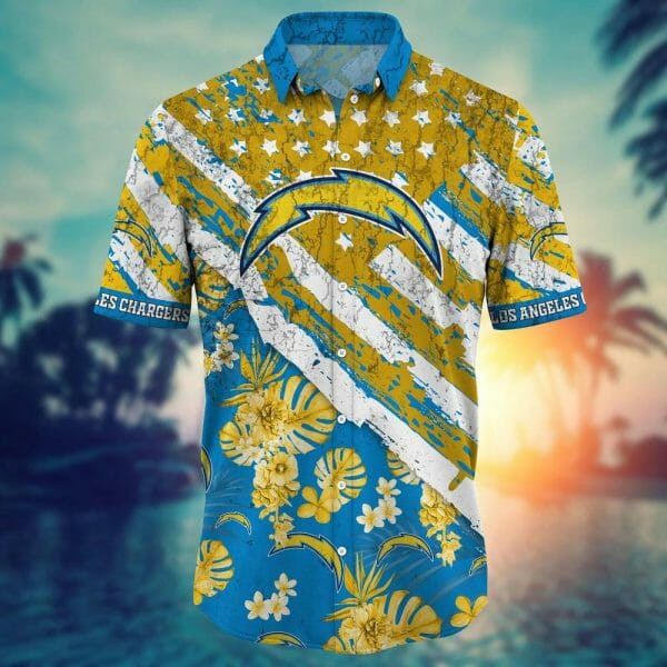 Sport-Team Los Angeles Chargers Gold Flowers Blue Hawaiian Shirt V2 Summer Aloha Shirt