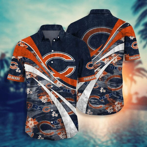Sport-Team Chicago Bears Short Orange White Curve In Dark Hawaiian Shirt Summer Aloha Shirt