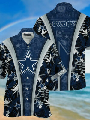 Sport-Team Dallas Cowboys Dark Blue Lotus Flower Hawaiian Shirt Summer Aloha Shirt