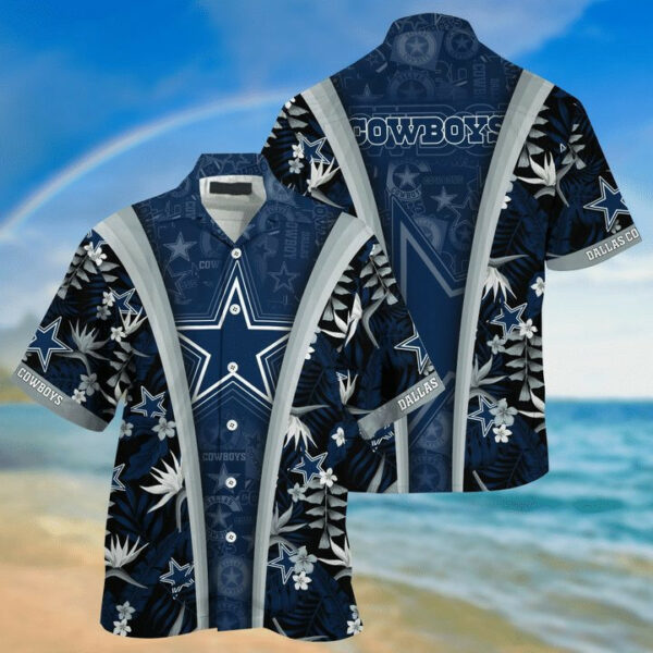 Sport-Team Dallas Cowboys Dark Blue Lotus Flower Hawaiian Shirt Summer Aloha Shirt