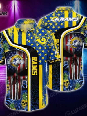 Sport-Team Los Angeles Rams Graphic Tropical Punisher Skull Hawaiian Shirt Summer Aloha Shirt