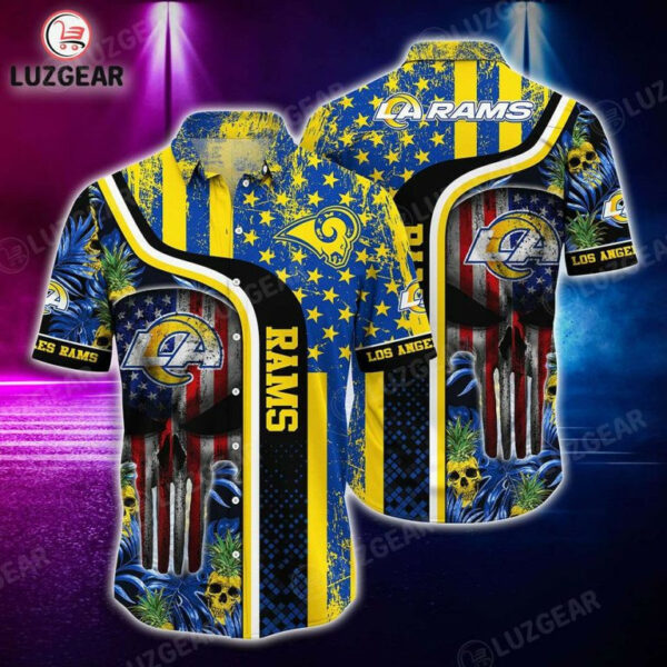 Sport-Team Los Angeles Rams Graphic Tropical Punisher Skull Hawaiian Shirt Summer Aloha Shirt