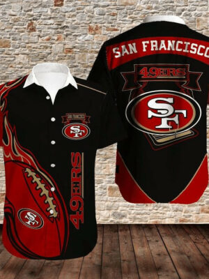 Sport-Team San Francisco 49ers Black Red Ball In Fire Hawaiian Shirt Summer Aloha Shirt