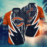 Sport-Team Chicago Bears Swing In Orange Dark Blue Stars Hawaiian Shirt Summer Aloha Shirt